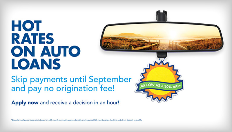 hot rates on auto loans vertical ad for summer's on us credit union campaign