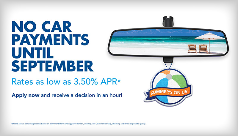 AutoChallenge_Horizontal_Electronic_Posters_Payments_PRESS no car payments with low rates vertical ad for summer's on us credit union campaign