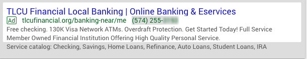 credit union google search ad for online banking