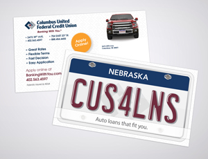 CU FCU Post Card Design Columbus United FCU Post Card Marketing Material for auto loan
