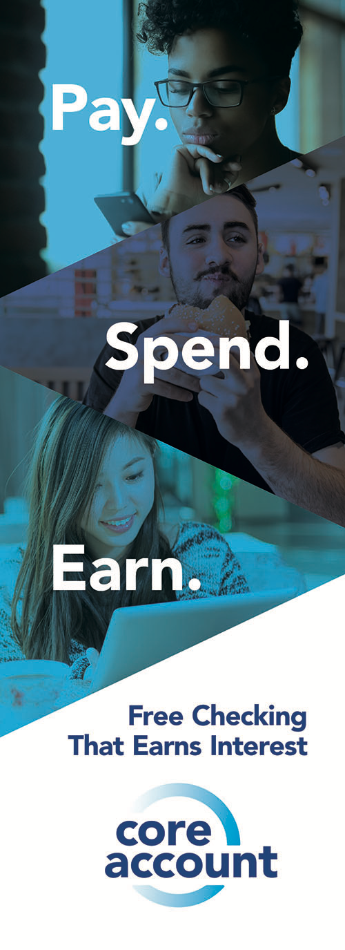 CUA_2019_A01717_CheckingCampaign_Drive-upBanner_PRESS-01 pay spend earn vertical display ad for free checking including photography and blue gradients