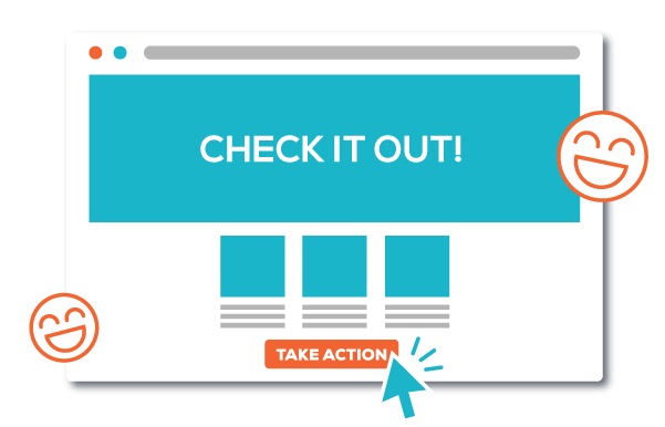 PLAY_Marketing_services_BuildContacts copy 4 landing page illustration with cursor clicking take action button