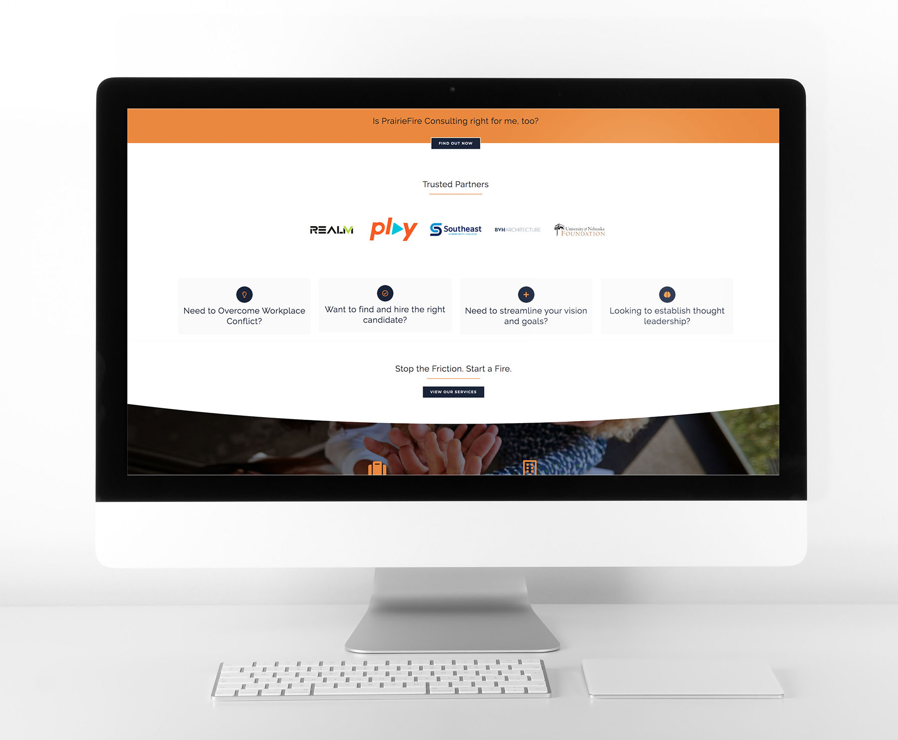 PrairieFire_mockup_webpage2 mockup of consulting website with trusted partners and blog section